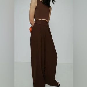 Karen millen relaxed tailored high waist pants / trousers brown size us 4